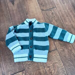 Gap Boys 6-12 Months Cardigan Sweater Striped Green Gray